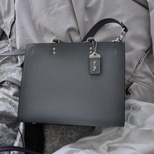 Coach Rogue Gray/Blue Leather Tote with Silver Hardware